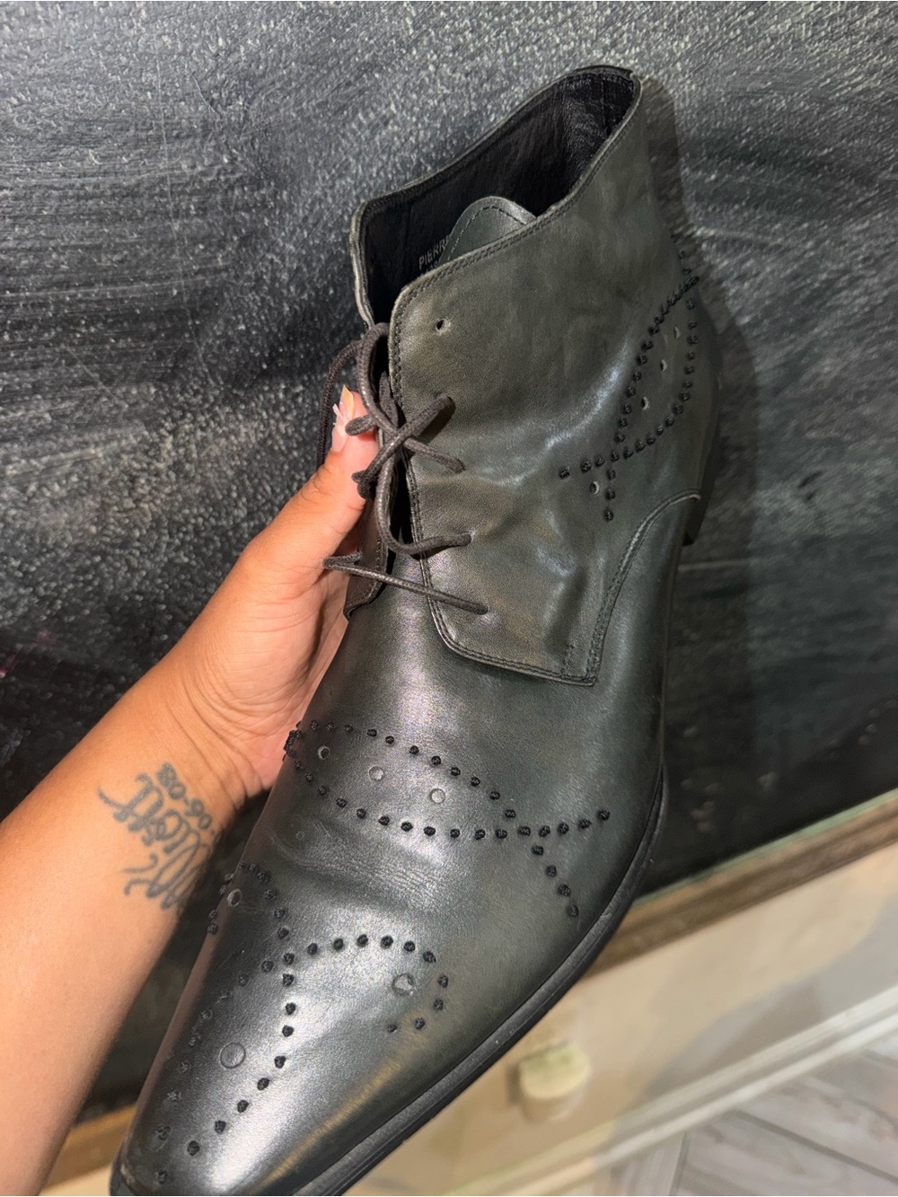 Giovanni Marquez Men's Black Leather Brogue Ankle Boots Size 13